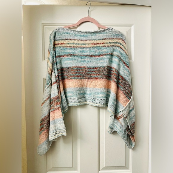Free People Saturn Pastel Striped Knit Poncho Shrug Sweater S M L - Picture 12 of 16